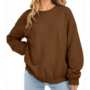 Sudadera Oversize de Cuello Redondo para Mujer, Color Marrón, Manga Larga, Tejido de Algodón, Estilo Casual, para Otoño - Product Image 1