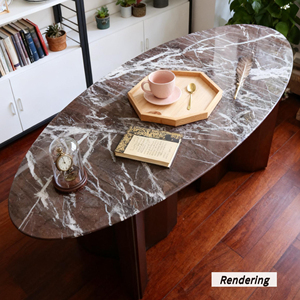 <span class=keywords><strong>Tavolo</strong></span> da Pranzo Ovale Moderno in <span class=keywords><strong>Marmo</strong></span> <span class=keywords><strong>Rosso</strong></span>-Viola con Base in Metallo/Legno, Arredamento di Lusso in Pietra per Sala da Pranzo, Casa o Ufficio, 6 Posti - Product Image 4