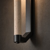 Applique murale LED en pierre de travertin jaune naturel nordique avec support métallique linéaire pour salon, villa, chevet ou fond de pièce