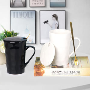 Simple Ceramic <b>Mug</b> <b>Set</b> With Lid And Spoon White And Black Three Piece For <b>Coffee</b> Gift Home Use - Product Image 3