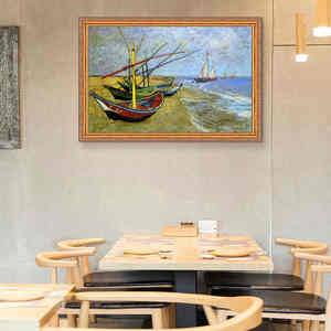 Europeo <span class=keywords><strong>Van</strong></span> <span class=keywords><strong>Gogh</strong></span> arte impresionista barco <span class=keywords><strong>playa</strong></span> paleta cuchillo pintado a mano paisaje pintura al óleo - Product Image 3