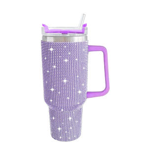 40 <b>oz</b> Stainless Steel Insulated Travel Tumbler with Straw Diamond Vacuum Ceramic Cup Handle Bling Bling Bling! - Product Image 4