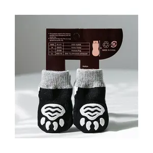 Cartoon Breathable Black Terry Knitted Anti Slip Dog Socks Cushion Adorable Pet Dog Socks
