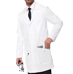 Uniformes de hospital de moda personalizados Hombres Bolsillo inferior con cinturón Batas de médico Uniforme clínico Abrigo de médico - Product Image 1