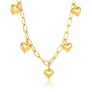Collier tendance en acier inoxydable poli miroir avec chaîne trombone et pendentif cœur plaqué or 18 carats, étanche, pour femme - Product Image 1