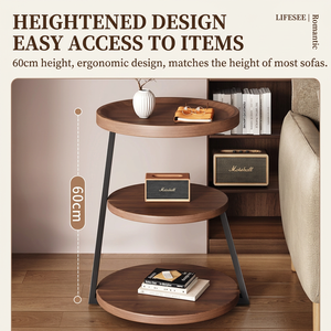 Modern 3-Tier Walnut <b>Side</b> <b>Table</b> <b>with</b> 60cm Height and Open <b>Storage</b> <b>for</b> <b>Living</b> <b>Room</b> and Bedroom - Product Image 4