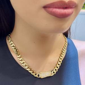Gargantilla cubana hueca de 14K para mujer (8MM - 16 "pulgadas) para hombre, gargantilla de cadena de eslabones cubanos, collar para mujer, logotipo personalizado - Product Image 1