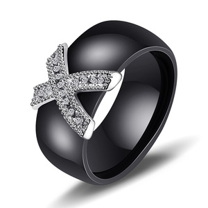 Multi-Color <b>Ceramic</b> <b>Ring</b> with Cubic Zirconia Pave X Design | Polished Finish | Hypoallergenic Statement <b>Ring</b> for Women & Men - Product Image 4