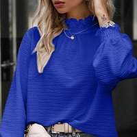 Nouvelle Collection Printemps : Blouse Femme en Polyester à Col Montant, Manches Volants, Coupe Ample et Décontractée, Couleur Unie, Franges et Volants – Vente en Gros
