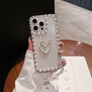 Convient pour Iphone16pro Mobile Phone Case Simple Transparent 14max Rhinestone 15plus Pearl Heart 13 Back Cover pour les femmes - Product Image 3