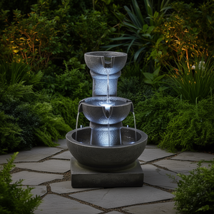 Fuente de Agua Interior y Exterior Curva Moderna de 16 Pulgadas con Luz LED, Material de Piedra D0100HEDDZG - Product Image 2