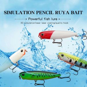 Señuelos flotantes de superficie tipo lápiz con anilla y cuentas para pesca en agua dulce, 6.5 cm/5.5 g, imitación de pez, para marlín y lucio. - Product Image 2