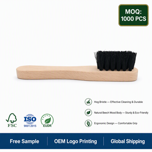 Brosse à chaussures en poils de porc naturels, manche en bois, poils noirs, brosse de nettoyage pour chaussures en cuir et daim - Product Image 1