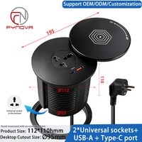 Bloc d'alimentation encastrable 15W avec chargeur sans fil et ports USB Type C PD 20W à charge rapide, compatible prises EU US UK, pour bureau et domicile