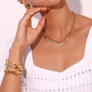 ヴィンテージターコイズ邪視除けジュエリー宝石チャームチョーカーゴールドメッキチェーンネックレス - Product Image 4