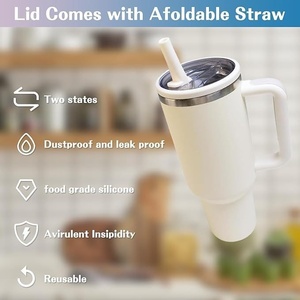 2 Pack 40oz Tumbler Replacement Lids <b>With</b> Flip <b>Straw</b> Plastic <b>Cup</b> Covers Leakproof for Reusable Travel Tumblers - Product Image 2