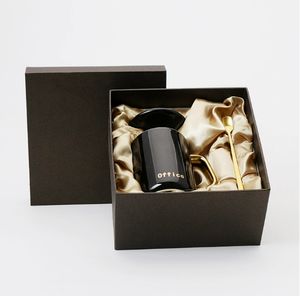 Juego de Tazas de Cerámica <span class=keywords><strong>BLW</strong></span> Procelian Oriental para Regalo de Boda u Oficina, Color Negro, Blanco y Dorado, con Asa, Tapa y <span class=keywords><strong>Cuchara</strong></span> - Product Image 2