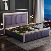 Ensemble de Meubles de Chambre Haut de Gamme, Lit Luxe King Size Moderne Gris, Cadre de Lit Double en Cuir Confortable pour Chambre à Coucher