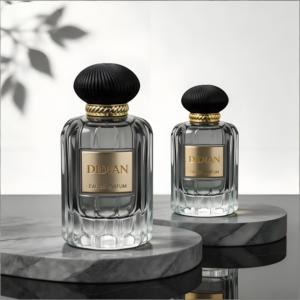 Vente en gros de flacons de parfum élégants multicolores brillants ronds de 30 ml et 50 ml avec emballage en boîte et logo personnalisé pour étiquettes métalliques en relief - Product Image 2
