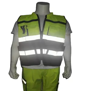 OEM/ODM Engineer Sicherheits weste Grüner Reiß verschluss vorne mit mehreren Taschen Hi Vis Reflective Safety Vest