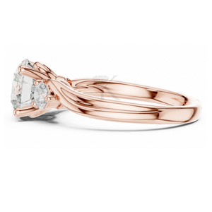 Anillo de compromiso de tres piedras con corte redondo, oro amarillo, anillo de diamantes con diseño de espiral pasado, presente y futuro, elegante joyería nupcial - Product Image 6