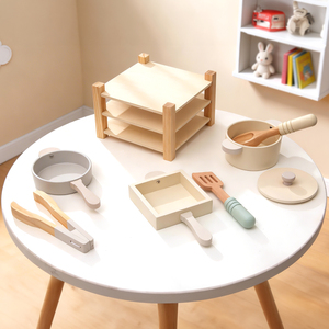 Juego de Cocina Infantil de Madera de Estilo Nórdico de 3 Niveles Inspirado en Montessori, con Ollas, Sartenes y Comida de Juguete para Niños - Product Image 5