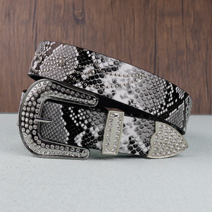 Boa cilt desen <span class=keywords><strong>Pu</strong></span> deri çivili kemer erkekler için Rhinestone Pin toka moda <span class=keywords><strong>Python</strong></span> sembol çiviler kemer kadınlar için - Product Image 6