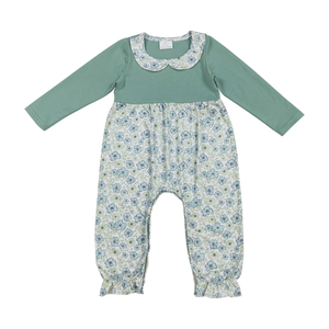 RTS vente en gros enfants vêtements pas de quantité minimale de commande vert Floral barboteuse pour bébé filles printemps automne conception vêtements - Product Image 1