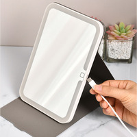 SAIYII LED bureau pliant trois lumières de couleur miroir de maquillage USB Rechargeable Pu cuir Portable miroir de voyage avec lumière LED