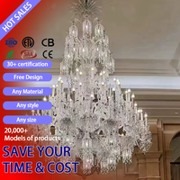 DUOMEIJU Lámparas de Araña Colgantes de Cristal Clásicas de Lujo en Dorado, Grandes, con Altura Ajustable, Instalación para Vestíbulo de Hotel