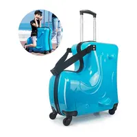Portable Anak Fashion Luggage Trolley Kasus dengan Naik Skuter Anak-anak Troli Kasus Naik Anak-anak Koper Keras untuk Perjalanan Perjalanan