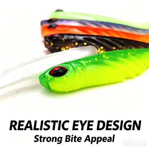 Leurre de pêche souple en PVC de 7 cm, 2,8 g, yeux 3D réalistes, queue en T côtelée, appât souple phosphorescent pour la pêche au bar en eau douce - Product Image 4
