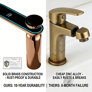 Grifo Mezclador de Lavabo de Baño de Diseño Moderno, de Cerámica, con un Solo Orificio, Color Oro Rosa, Montaje en Cubierta, Personalizado y Contemporáneo - Product Image 6