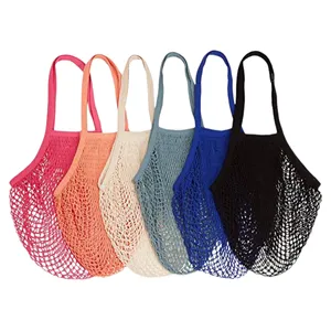 Hot Sale Custom Logo Eco Friendly Organic Cotton Fishnet Farmers Market Bag Reusable Produce Mesh Bags Net Bag For Grocery