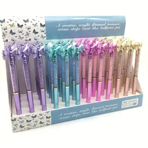 High Quality Promotion Novelty Bowknot diamond quicksand rotating blue Ballpoint Pens for stationery