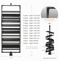 Accessoire de rangement pour armoire : Porte-chaussures rotatif en alliage d'aluminium noir, manuel, réglable de 3 à 14 niveaux