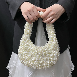 Sac fourre-tout demi-lune élégant pour femme, fait main, perles vintage françaises, grande capacité, pour banquets, collection 2026 - Product Image 2