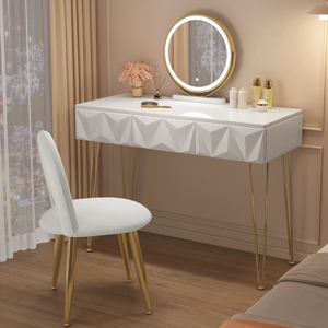 Factory Direct Hairpin Legs White 3D Effect Drawers <b>Dressing</b> <b>Table</b> <b>with</b> Velvet Stool and 360. Swiveling Mirror Set - Product Image 2