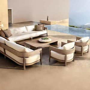 Conjunto de Sofás de Exterior de Madera de Teca Moderna, Ecológico, Resistente, Antioxidante y de Secado Rápido, con Cojines de Tela Impermeable - Product Image 1