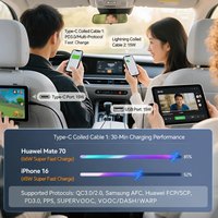 Chargeur de voiture TURUI TR-CS19 Projecteur Ciel Étoilé 90W Adaptateur de charge rapide 5-en-1 avec câbles spirales doubles Prise rotative à 180 degrés