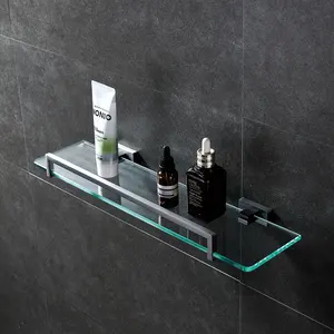 Étagère de douche murale en verre en acier inoxydable gris pistolet avec porte-serviettes étagère de bain en verre étagère en verre de salle de bain