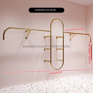 Nhà Máy Giá Rẻ Giá Hot Bán Vàng Vải Giá Treo Tường Acrylic Hiển Thị Kệ Móc Cho Cửa Hàng Quần Áo - Product Image 2
