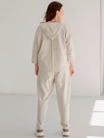 Ensemble décontracté deux pièces kaki personnalisé pour femme, avec haut à manches longues à col drapé et pantalon jogger à poches – Fabrication ODM