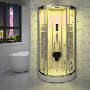 Shower cabin massage function for home curved glass material black and white steam room shower