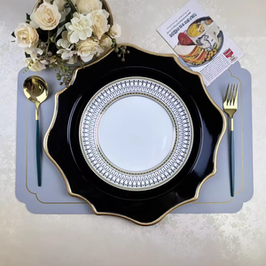 Assiettes décoratives en plastique <span class=keywords><strong>noir</strong></span> européen, faites à la main, <span class=keywords><strong>motif</strong></span> végétal classique, commerce extérieur, collation, fruits, fête, mariage - Product Image 2