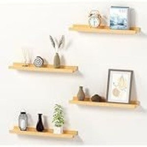Solid Wood Wall <b>Shelf</b> Natural Brown Rectangle Multi-functional Single Layer Wall Mounted Durable Decorative <b>Rack</b> - Product Image 2