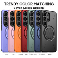 Pour Samsung Galaxy S26 Ultra, coque de téléphone magnétique antichoc 2 en 1 en TPU PC avec effet peau, 360° °   Support rotatif pour anneau compatible A27 A57