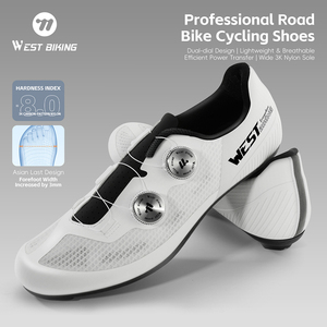 Chaussures de cyclisme professionnelles WEST BIKING unisexes, chaussures de vélo à clip, semelle rigide, baskets de route respirantes en mesh, chaussures de course - Product Image 1