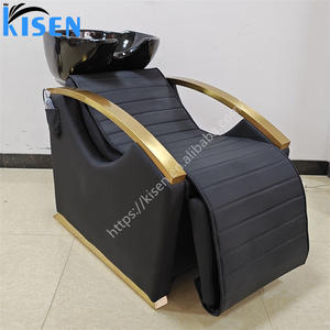 เก้าอี้สระผมปรับระดับได้ รุ่น Kisen Luxury Gold Beige สำหรับร้านทำผมและสปา  พร้อมที่พักเท้าปรับได้ วัสดุเซรามิกเรซิ่น - Product Image 3