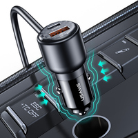 USAMS CC213 adaptor pengisi daya mobil, adaptor pengisi daya cepat dengan kabel Data 2 Tipe c 3 port usb PPS 5 port 165W tampilan Digital